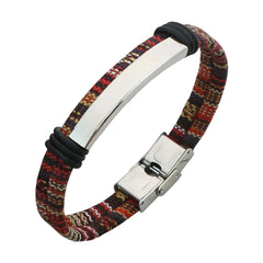 Dual Layers Stainless Steel Silver Red Customized Personalised Laser Engraved Wrist Band braided ID Bracelet For Men