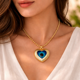 Blue Evil Eye Heart Gold Anti Tarnish Copper Pendant Chain For Women