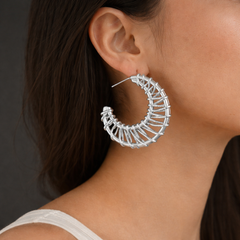 Designer Cage Wrap Gold Silver Plain Anti Tarnish Copper Hoop Earrings