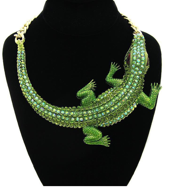Big Crocodile 18K Gold Green Anti Tarnish Collar Necklace For Women