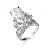 White Blue Drop Silver CZ Copper Anti Tarnish Adjustable Cocktail Ring