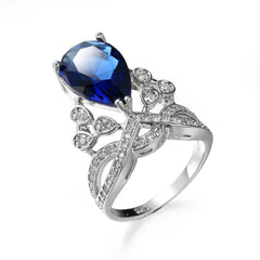 White Blue Drop Silver CZ Copper Anti Tarnish Adjustable Cocktail Ring