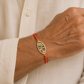 Designer Leaf Style Gold Plated CZ Red Orange Thread Rakhi For Men