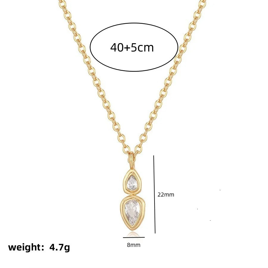 Dual Drop Solitaire Cubic Zirconia 18K Gold Anti Tarnish Necklace Pendant Chain For Women