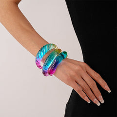 Wave Acrylic Rainbow Transparent Cuff Bracelet For Women
