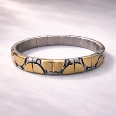 Stretchable Two Tone Link Gold Silver Plain Stainless Steel Bracelet
