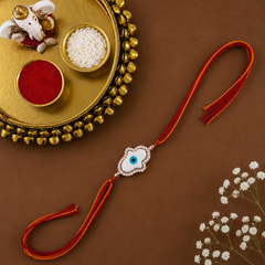 Floral Evil Eye Rose Gold Plated CZ Mother of Pearl Thread Rakhi For Men