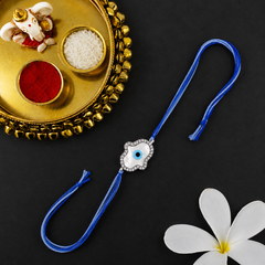 Cloud Shape Evil Eye Silver Plated CZ Mother of Pearl Thread Rakhi