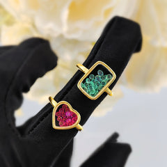 Rectangle Inside Beads Green 18K Gold Anti Tarnish Free Size Ring For Women