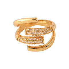 Cross Over Cubic Zirconia 18K Gold Plated Silver Anti Tarnish Free Size Ring For Women