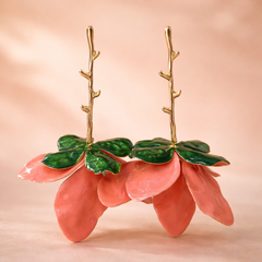 Pink Green Flower Gold Plated Plain Alloy Dangler Earrings For Women