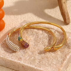 Pearl Cubic Zirconia 18K Gold Stainless Steel Open Cuff Bracelet For Women