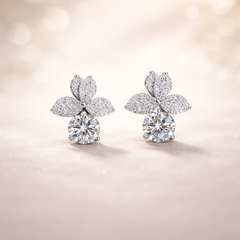Luxury Petal Design Silver Plated CZ Anti Tarnish Copper Stud Earrings