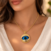 Blue Evil Eye Charm Gold Plated Anti Tarnish Copper Pendant Chain