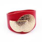 Beaten Finish 18K Gold Plated PU Leather Wrist Band Bracelet For Women