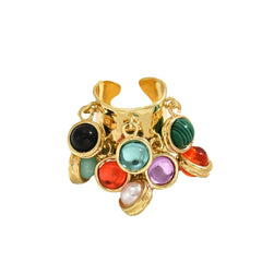 Hanging Charm Green Gold Anti Tarnish Free Size Band Ring For Women