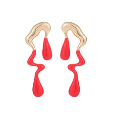 Long Drop White 18K Gold Enamel Stainless Steel Dangler Earring For Women