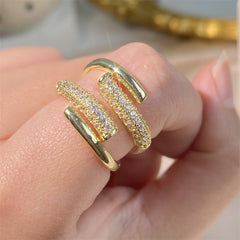 Cross Over Cubic Zirconia 18K Gold Plated Silver Anti Tarnish Free Size Ring For Women
