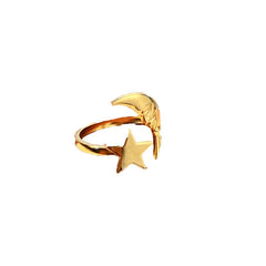 Crescent moon 18K Gold Plated Silver Anti Tarnish Free Size Ring For Women
