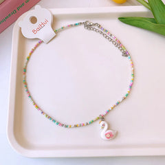 Pink White Duck Multicolour Beaded Silver Charm Necklace For Women Kids