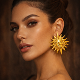 Vintage Sun Face Gold Plated Anti Tarnish Stainless Steel Stud Earrings