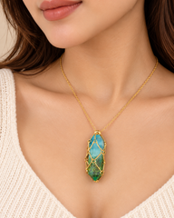 Geometric Crystal Cage Gold Turquoise & Multi Color Crystal Necklace