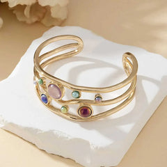 Multi Color Wave Gold Plated CZ Anti Tarnish Copper Cuff & Kada