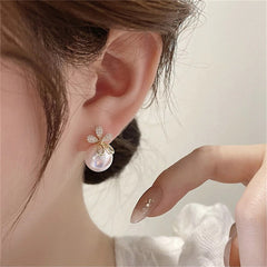 Flower Gold Plated Pearl Cubic Zirconia Alloy Drop Earrings