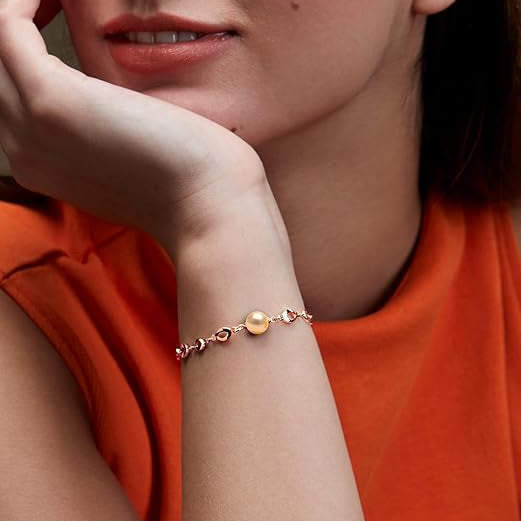 Elegant Link Chain Rose Silver Gold Beads Anti Tarnish Brass Bracelet