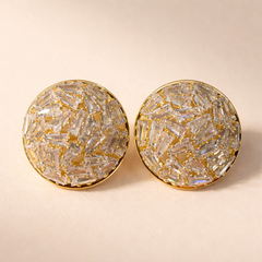 Round Baguette Stone Gold Plated CZ Anti Tarnish Copper Stud Earrings