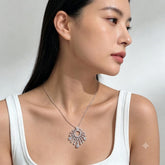 Luxury Silver Plated Sunburst CZ Crystals Copper Necklace For Women