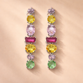 Multi Color Stone Vertical Bar Gold Plated CZ Copper Dangler Earrings
