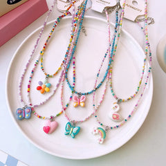Pink White Duck Multicolour Beaded Silver Charm Necklace For Women Kids