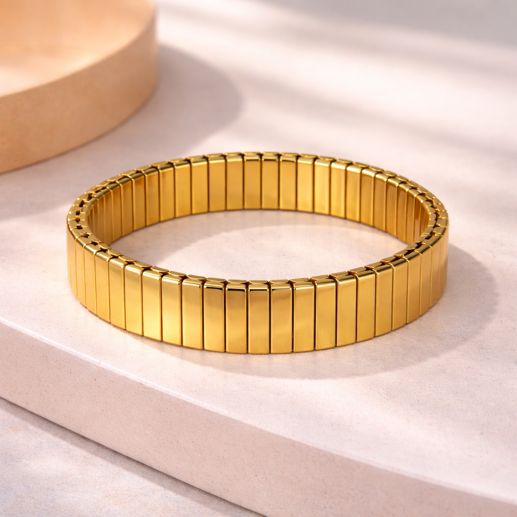 Stretchable Gold Silver Plated Plain Stainless Steel Bracelet