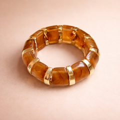 Brown Stretchable Acrylic Gold Plated Plain Stainless Steel Bracelet