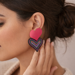 Multi Color Heart Black Rhinestone Alloy Drop Earrings For Women