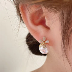 Flower Gold Plated Pearl Cubic Zirconia Alloy Drop Earrings