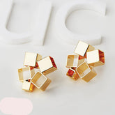 Square Gold Plated Plain Anti Tarnish Stainless Steel Stud Earrings