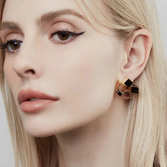 Square Gold Plated Plain Anti Tarnish Stainless Steel Stud Earrings