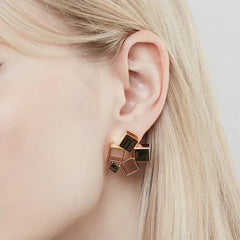 Square Gold Plated Plain Anti Tarnish Stainless Steel Stud Earrings