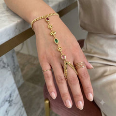 Multi Color Gemstone Chain Hand Harness Gold Plated CZ Copper Bracelet