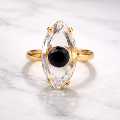 White Marquise Evil Eye Gold Crystal Copper Adjustable Fancy Ring