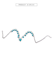 Pear Drop Turquoise Green Silver Crystal Necklace For Women