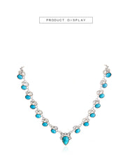 Pear Drop Turquoise Green Silver Crystal Necklace For Women