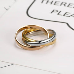 Joint Triple Layer 18K Gold Silver Rose Gold Stainless Steel Band Ring For Women