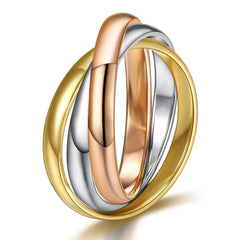 Joint Triple Layer 18K Gold Silver Rose Gold Stainless Steel Band Ring For Women