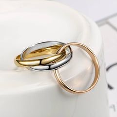 Joint Triple Layer 18K Gold Silver Rose Gold Stainless Steel Band Ring For Women