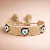 Gray Blue Evil Eye Gold Plated Rhinestone Thread Bracelet For Women