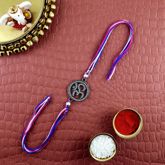 Om Symbol Rakh Black CZ White Blue Pink Thread Rakhi For Men