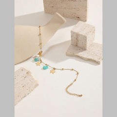 Star Link Chain Beads Green 18K Gold Stainless Steel Anti Tarnish Single Anklet For Women